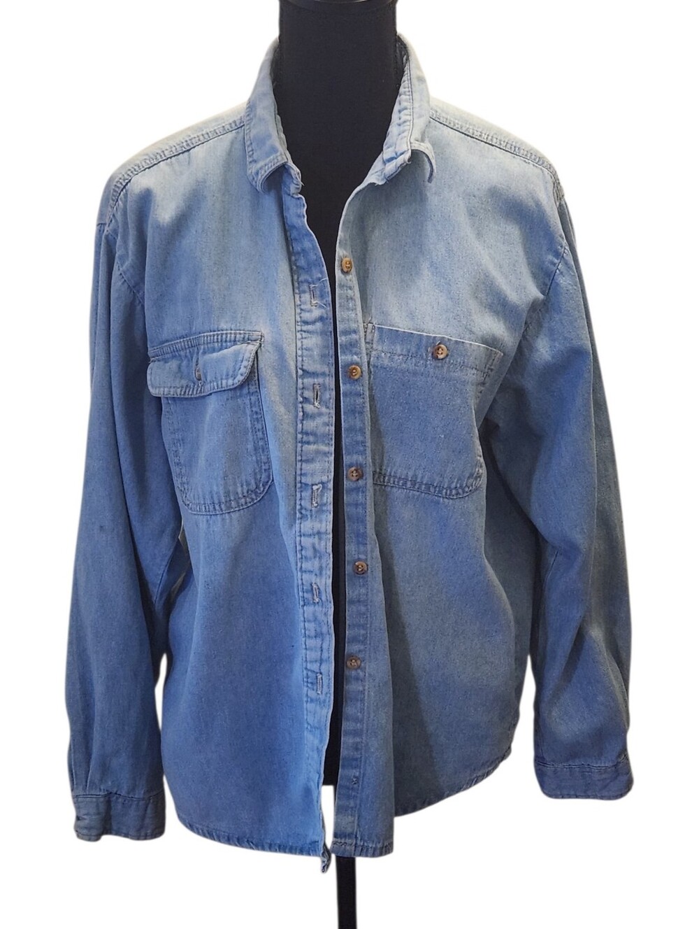 ME Modern Essentials Classic Light Blue Denim Button Down Long Sleeve Shirt
